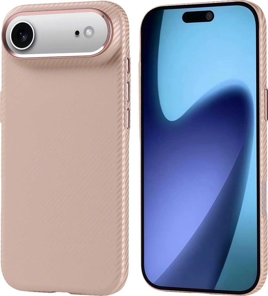 Apple Uyumlu iPhone 17 Air Kılıf Kablosuz Şarj Özellikli Karbon Fiber Görünümlü Nekst Kapak Bej