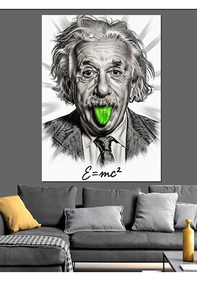 Dil Çıkaran Einstein Portresi Dekoratif Kanvas - Mdf Ahşap Tablo