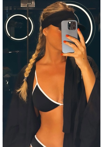 Açelyaokcu Premium Biye Detaylı Hera Fit Kadın Bikini Üstü Siyah