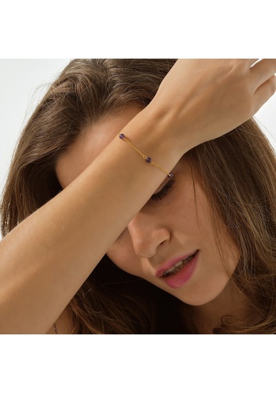 Queen Silver Jewelry 925 Ayar Gümüş Örme Ametist Doğal Taş Bileklik Altın
