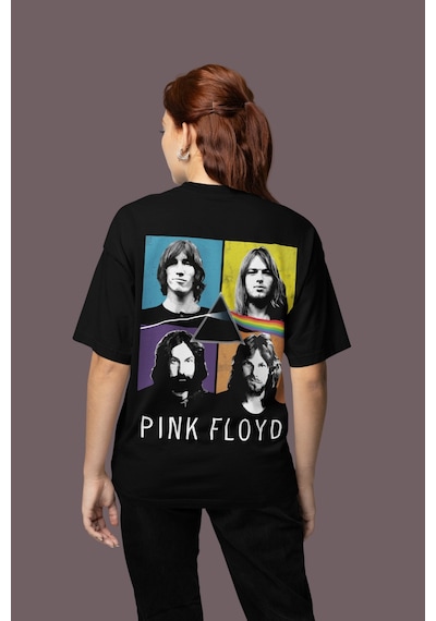 Sevbano Pink Floyd Müzik Grubu Sırt Baskılı Unisex Oversize Tişört Siyah