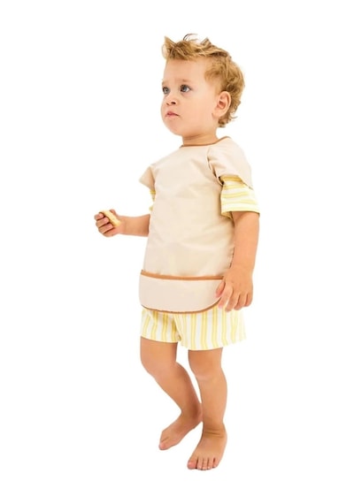 Kısa Kollu Su Geçirmez Bebek Mama, Oyun Ve Aktivite Önlüğü Bej