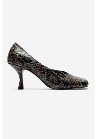 Luvi Shoes Hertz Siyah Gri Desenli Kadın Topuklu Ayakkabı