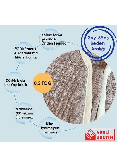Yorni Lila Yazlık Ve Mevsimlik 4 Kat Müslin Torba Uyku Tulumu Lila