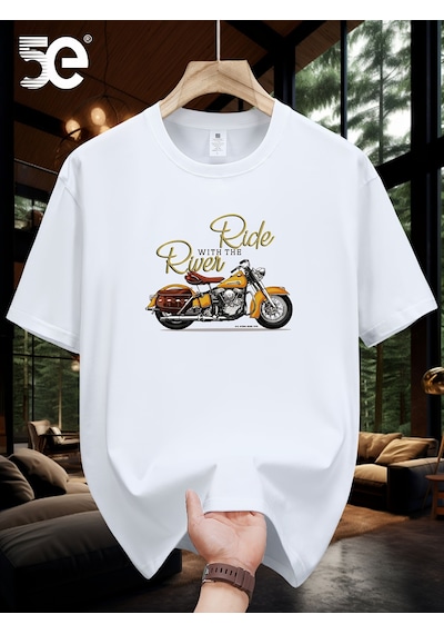 Unisex Ride River Baskılı Tasarım Tshirt Beyaz