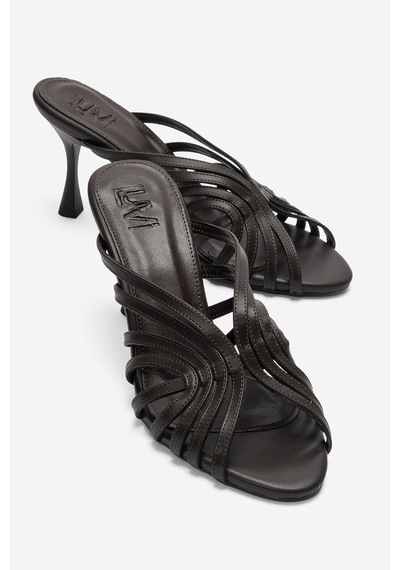 Luvi Shoes Olıvera Kahverengi Cilt Kadın İnce Topuklu Terlik