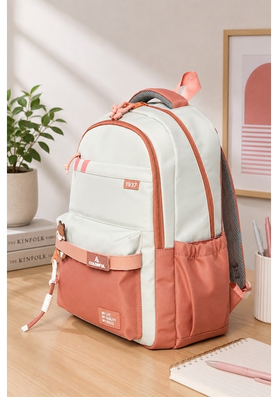 Unisex Ortaokul Lise Okul Sırt Çantası 16 İnç Laptop Bölmeli Soft Kumaş Hafif Pembe