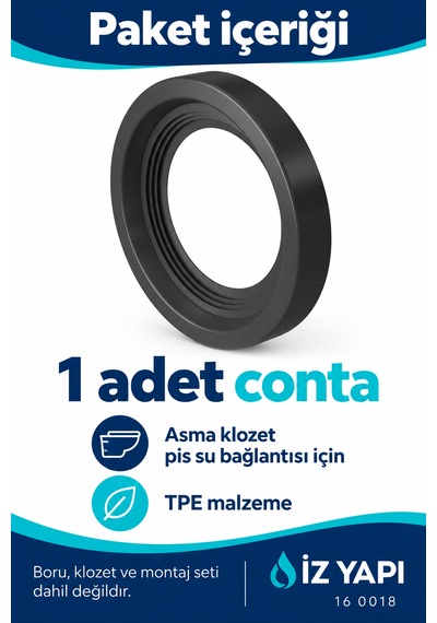 İz Yapı Asma Klozet Pis Su Boru Contası 90 Mm Tpe Kada Bağlantı Contası 1 Adet Siyah