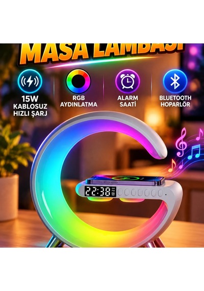 15w Kablosuz Hızlı Şarjlı Akıllı Masa Lambası Rgb Aydınlatma Ve Müzik Özellikli Diğer