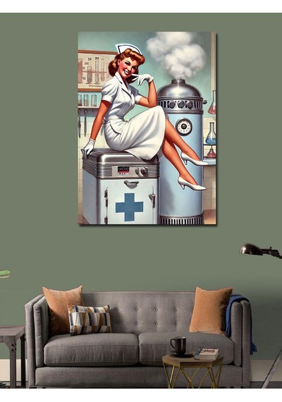 Kanvas Tablo Retro Hemşire Ve Tıbbi Aletler 50cmx70cm