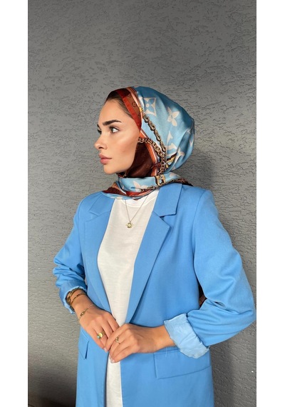 Miorel Scarfs Premium Kalite Lv Desen Vual İpek Şal Yeni Sezon Silk Scarfs Shawl Hijab Fular Bakır Kahverengi