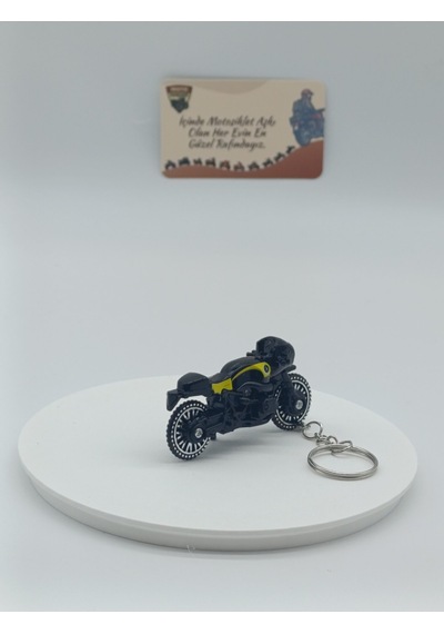 Scrambler Motosiklet Metal Anahtarlık Siyah - Diecast Cafe Racer Motor Figürü