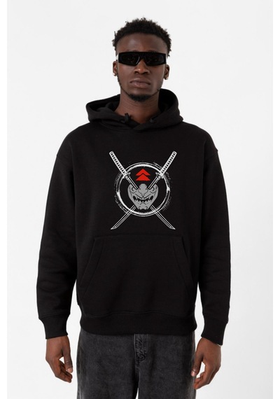 Ghost Of Tsushima Samurai Mask Siyah Erkek 3ip Kapşonlu Sweatshirt 001