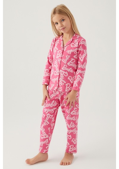 Barbie Kız Çocuk Pembe Gömlek Pijama Takımı 5274-42567 Açık Fuşya