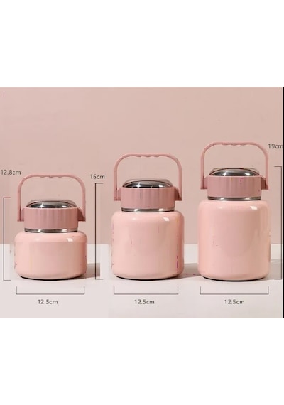 Çelik Mama Termosu Sıcak Veya Soğuk Yiyecekler İçin Öğle Yemeği Termosu 900 Ml - Pembe Pembe