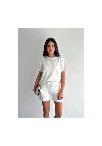 Gugus Kadın Kısa Şortlu/t-shirt 2li Takım Modal Kumaş Beyaz