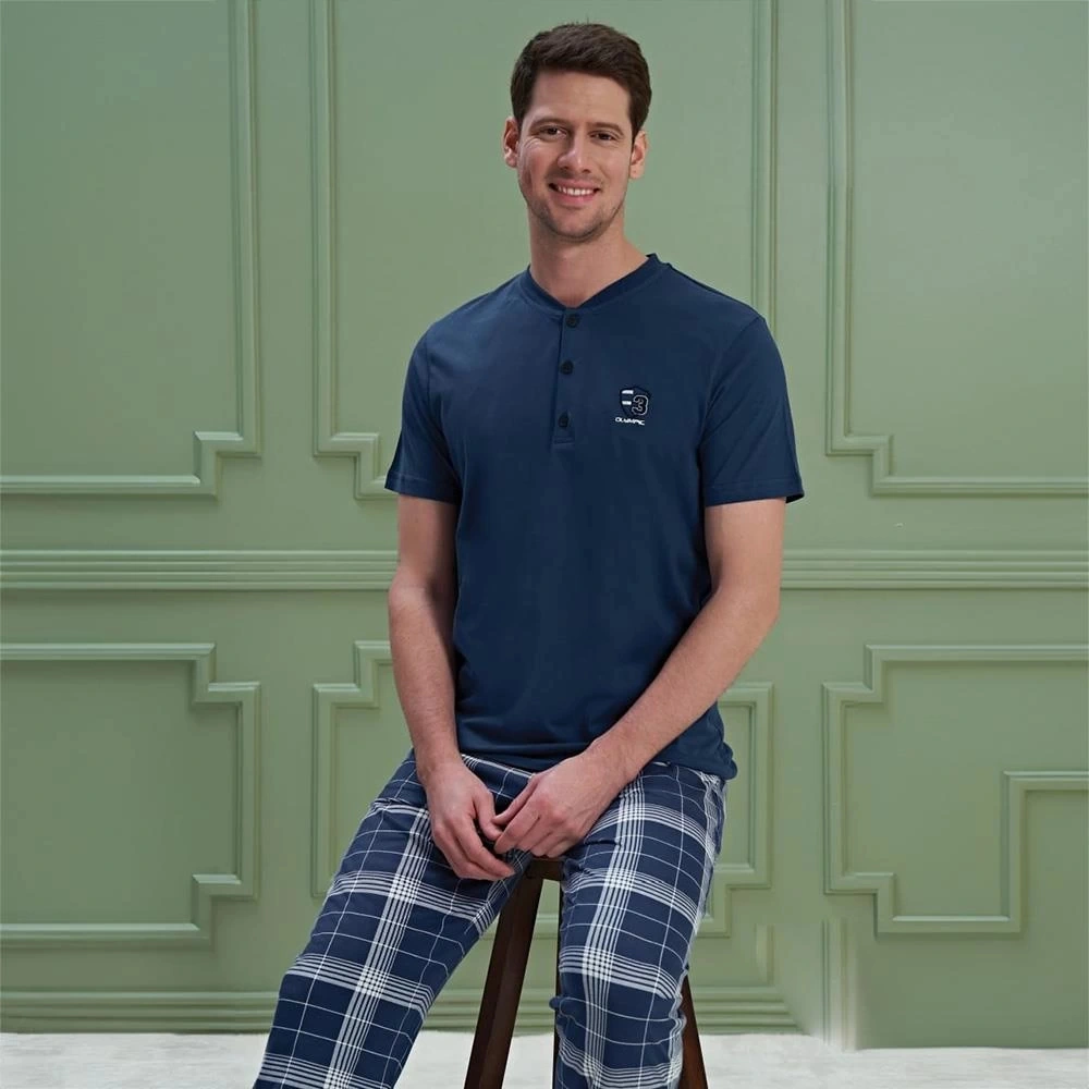 Over Sleep By Poleren Over Sleep 1095 Erkek Kısa Kol Pijama Takım Saks Mavi