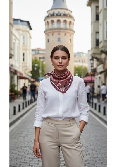 Kızıl Ağaç Desen 55x55cm Bandana/fular Çok Renkli