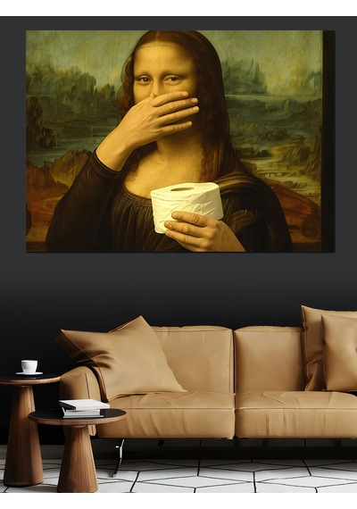 Tuvalet Kağıdı Ve Mona Lisa Dekoratif Kanvas - Mdf Ahşap Tablo