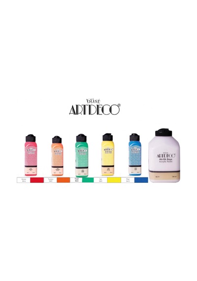 Artdeco Akrilik Boya 5 Canlı Renk 140Ml + Beyaz 500 Ml Kırmızı+T