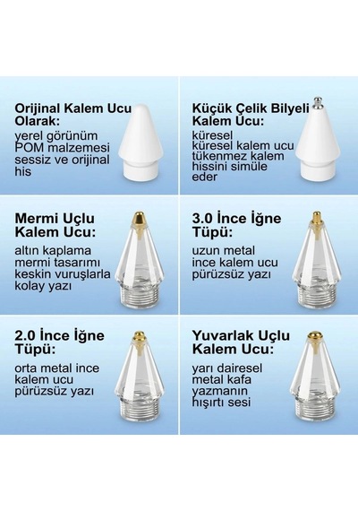 6 Adet Farklı Uçlı Universal Dokunmatik Kalem Ucu Tablet Ve Telefon Uyumlu Stylus Pen Yedek Başlıkları 5580 Diğer