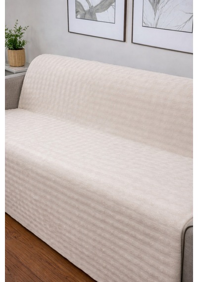 Tavşan Tüyü İthal Bubble Ultra Yumuşak Kaymaz Yıkanabilir Koltuk/çekyat Örtüsü 170x210 Büyük Ebat Krem