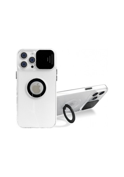 More Tr Ally Apple Uyumlu iPhone 12 Pro Max Kılıf Sürgülü Kamera Lens Korumalı Yüzük Standlı Silikon Kılıf Siyah