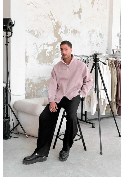 Mürdüm Cozy Basic Çift Fermuar Oversize Sweatshirt Mürdüm