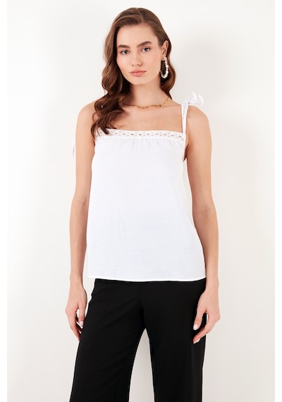 Lela Pamuklu Regular Fit Ip Askılı Bayan Bluz 611Bz0299 Ekru
