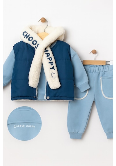 Bebek 3 Lü Kışlık Eşofman Takımı Polar Şallı, Şardonlu Yelekli, Sweatshirt Ve Alt 10697m mavi