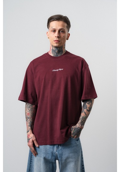 Respire Erkek Refined Baskılı Oversize T-shirt Bordo