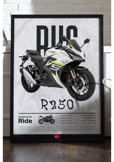 Rks R250 Siyah Ahşap Çerçeveli Poster, Dekoratif Motosiklet Duvar Tablosu
