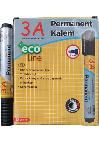 3A Yuvarlak Uçlu Permanent Marker Koli Kalemi 12'Li Paket Mavi