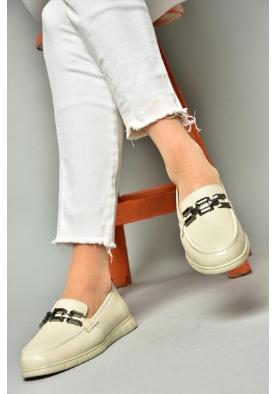 Fox Shoes P555081103 Bej Hakiki Deri Düz Ayakkabı Bej