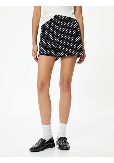 Koton Puantiyeli Mini Şort Yüksek Bel Slim Fit Siyah Desenli 4sak40313uw Siyah
