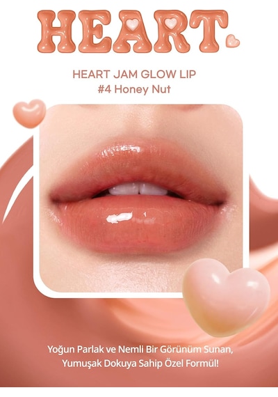 Yoğun Nemlendirici, Parlak Bitişli Balm Heart Jam Glow Lip 4 Honey Nut