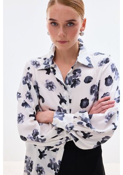 Sateen Desenli Salaş Gömlek - Siyah-136805 Siyah