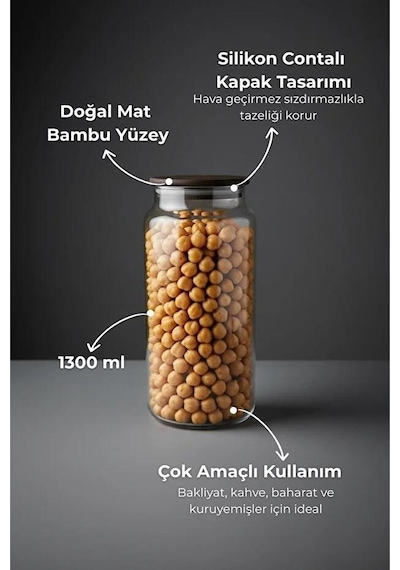 Nero Zone Cam Saklama Kabı Kavanoz 1300ml Şeffaf