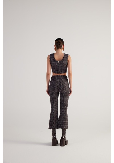 Holly Lolly İspanyol Kesim Tüvit Tweed Pantolon Siyah
