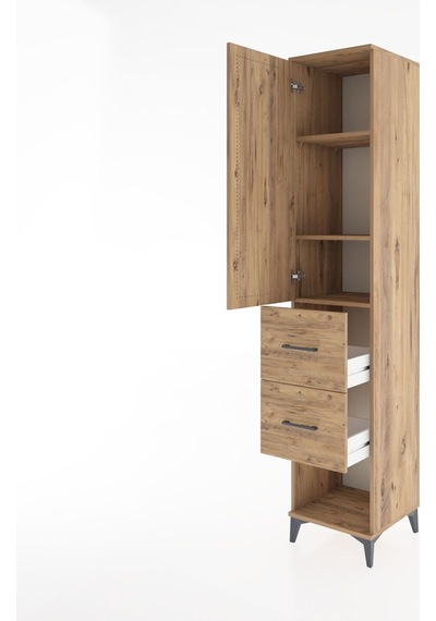 Hyperion Dolap 3 Raflı 2 Çekmeceli Tek Kapaklı 44x44x221 Çam-çam Çam