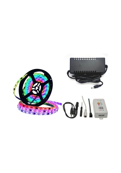 WS2811 ARGB Pixel Şerit LED  5m Ses ve Müzik Duyarli Bluetooth Kontrol sp107E+adaptör