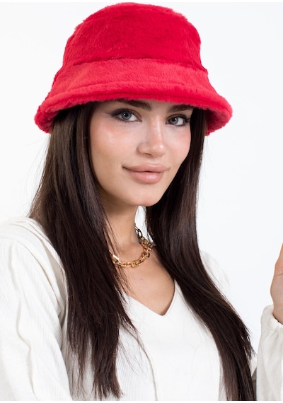Ladycolor Tavşan Tüyü Peluş Bucket Kova Moda Kadın Kışlık Şapka Kırmızı