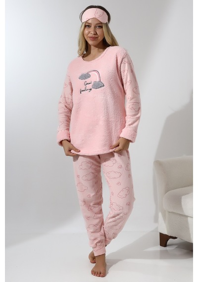 Wordex Fawn 5010 Peluş Welsoft Polar Kışlık Yumoş Kadın Pijama Takımı Pembe