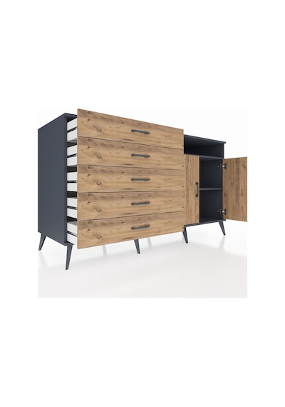 Kronos Konsol 2 Raflı 5 Çekmeceli 2 Kapaklı 176x59x99 Antrasit-ça Antrasit-çam
