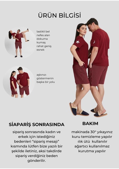 Bella Dossi Romantik Ve Rahat Sevgili Pijama Kombinleri Çift Pijama Şortlu Takım Moon & Star Baskılı Bordo