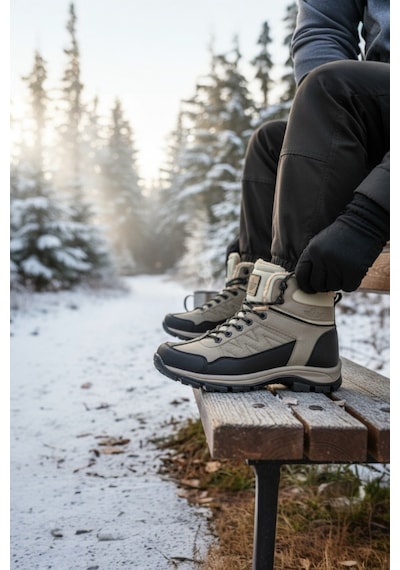 Enoch Erkek Kürklü İçi Yünlü Su Geçirmez Outdoor Trekking Ve Kışlık Bot Bej