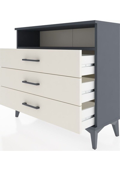 Arges Şifonyer Tek Raflı 3 Çekmeceli 88x30x80 Antrasit-aytaşı Antrasit
