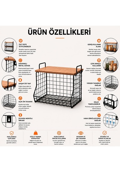 Orret Home Ahşap Raflı Metal Sepet Baharatlık, Meyvelik Sebzelik, Banyo Organizeri, Üst Üste Takılabilir Tezgah Üstü Düzenleyici, Duvara Monte Edilebi Siyah Orret Home Ahşap Raflı Metal Sepet Baharatlık, Meyvelik Sebzelik, Banyo Organizeri, Üst Üste Takılabilir Tezgah Üstü Düzenleyici, Duvara Monte Edilebi Siyah
