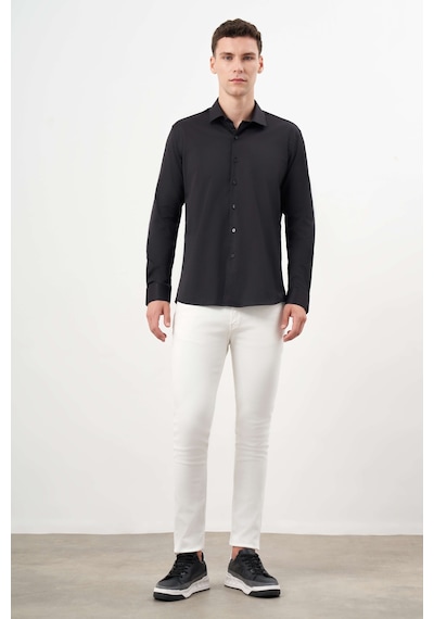 Morven Erkek Siyah Basic Düz Desen İtalyan Yaka Slim Fit Gömlek 25mc004001001 Siyah