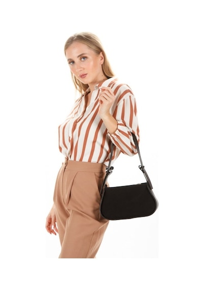 Newish Polo Kadın Siyah Tiger Süet Baget Omuz Çantası New270 Siyah